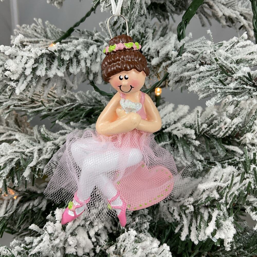 Christmas Ornament-Pink And White Ballerina Holding White Rose.-Rudolph And Me